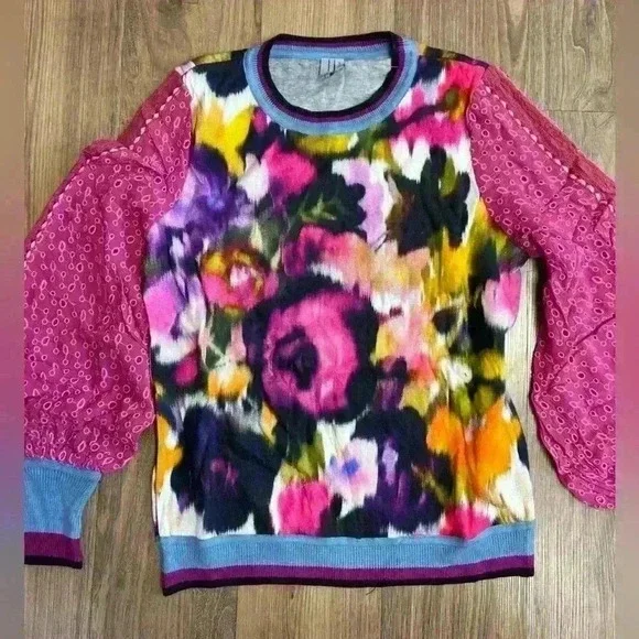 Blank $130‎ Bl-nk Bl^nk Anthropologie Contrast Eyelet Pullover. Bohemian Floral - Picture 5 of 5